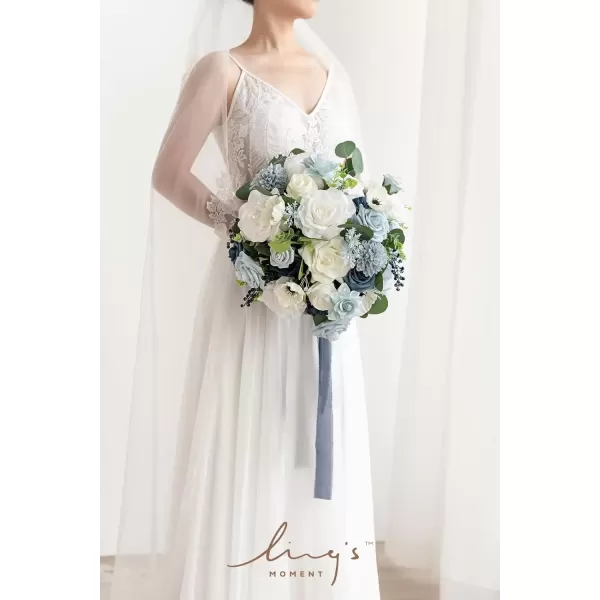 imageLings Moment Dsuty Blue Bridal Bouquet for Bride Navy Blue Wedding Bouquets for Bride Maid of Honor Bridesmaid 9 Inch Silk Round Artificial Wedding Flowers Bouquets Small Bridesmaid BouquetBludusty Blue  Navy