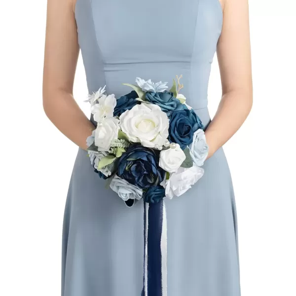 imageLings Moment Dsuty Blue Bridal Bouquet for Bride Navy Blue Wedding Bouquets for Bride Maid of Honor Bridesmaid 9 Inch Silk Round Artificial Wedding Flowers Bouquets Small Bridesmaid BouquetBludusty Blue  Navy