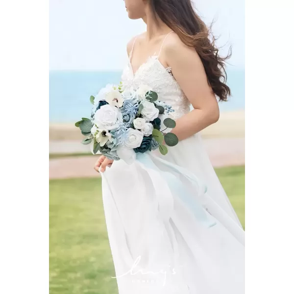 imageLings Moment Dsuty Blue Bridal Bouquet for Bride Navy Blue Wedding Bouquets for Bride Maid of Honor Bridesmaid 9 Inch Silk Round Artificial Wedding Flowers Bouquets Small Bridesmaid BouquetBluromantic Dusty Blue