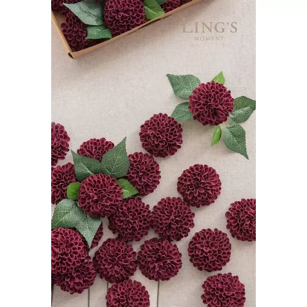 imageLings Moment Flowers 25quot Dahlia Artificial Flowers 25pcs Burgundy Flowers Faux Fake Flowers wStem for DIY Wedding Decor Centerpieces Arrangements Bouquets Bridal Shower Home DecorationsBurgundyfoam