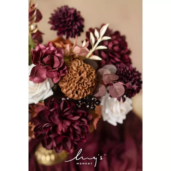 imageLings Moment Flowers 25quot Dahlia Artificial Flowers 25pcs Burgundy Flowers Faux Fake Flowers wStem for DIY Wedding Decor Centerpieces Arrangements Bouquets Bridal Shower Home DecorationsSand Beige