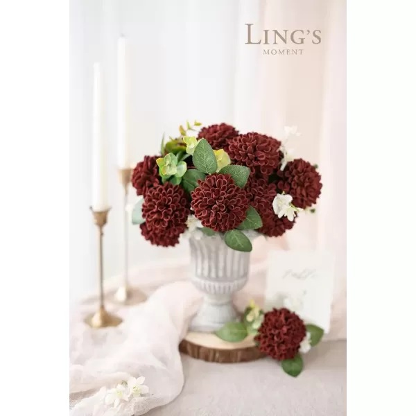 imageLings Moment Flowers 25quot Dahlia Artificial Flowers 25pcs Burgundy Flowers Faux Fake Flowers wStem for DIY Wedding Decor Centerpieces Arrangements Bouquets Bridal Shower Home DecorationsAmberfoam