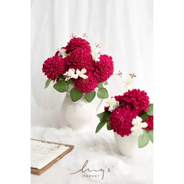 imageLings Moment Flowers 25quot Dahlia Artificial Flowers 25pcs Burgundy Flowers Faux Fake Flowers wStem for DIY Wedding Decor Centerpieces Arrangements Bouquets Bridal Shower Home DecorationsHot Pink