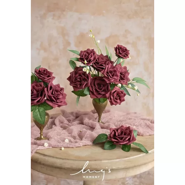 imageLings Moment Flowers Avalanche Rose 16pcs Burgundy Flowers 25quot ampamp 35quot Mixed Foam Fake Flowers with StemBurgundy