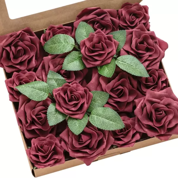 imageLings Moment Flowers Avalanche Rose 16pcs Burgundy Flowers 25quot ampamp 35quot Mixed Foam Fake Flowers with StemBurgundy