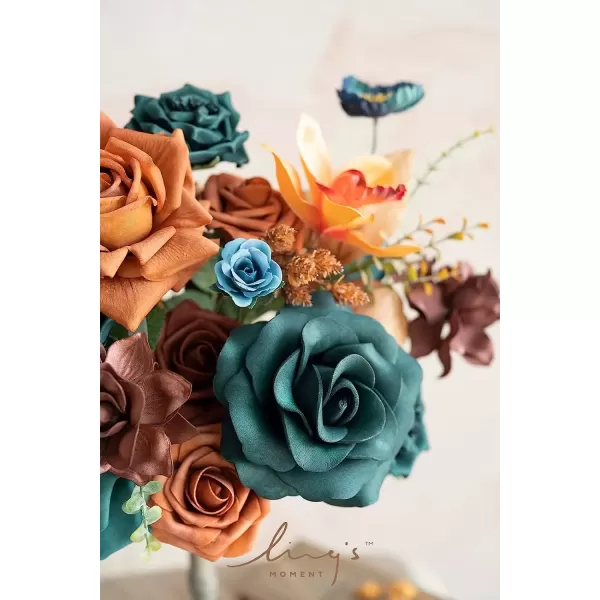 imageLings Moment Flowers Avalanche Rose 16pcs Burgundy Flowers 25quot ampamp 35quot Mixed Foam Fake Flowers with StemDark Teal