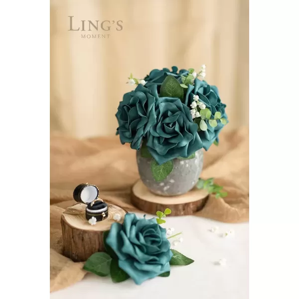 imageLings Moment Flowers Avalanche Rose 16pcs Burgundy Flowers 25quot ampamp 35quot Mixed Foam Fake Flowers with StemDark Teal