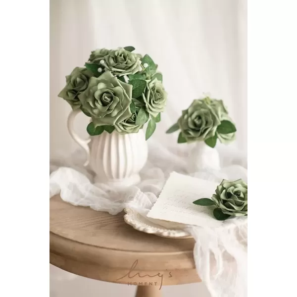 imageLings Moment Flowers Avalanche Rose 16pcs Burgundy Flowers 25quot ampamp 35quot Mixed Foam Fake Flowers with StemElf Green