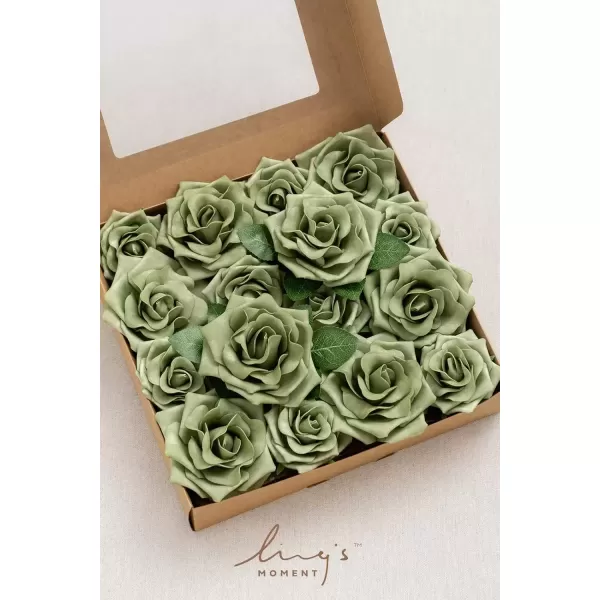 imageLings Moment Flowers Avalanche Rose 16pcs Burgundy Flowers 25quot ampamp 35quot Mixed Foam Fake Flowers with StemElf Green