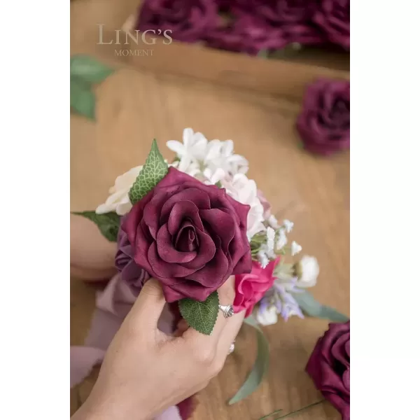 imageLings Moment Flowers Avalanche Rose 16pcs Burgundy Flowers 25quot ampamp 35quot Mixed Foam Fake Flowers with StemMarsala