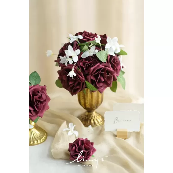 imageLings Moment Flowers Avalanche Rose 16pcs Burgundy Flowers 25quot ampamp 35quot Mixed Foam Fake Flowers with StemMarsala