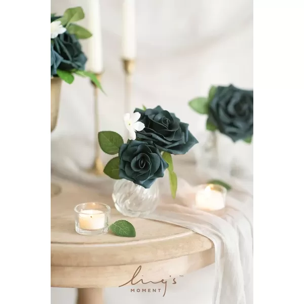 imageLings Moment Flowers Avalanche Rose 16pcs Burgundy Flowers 25quot ampamp 35quot Mixed Foam Fake Flowers with StemPeacock Green