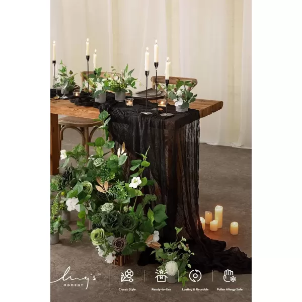 imageLings Moment 14Ft Ivory Cheesecloth Table Runner Beige Extra Long Gauze SemiSheer Cream White Table Runner Tablecloth for Wedding Party Bridal Shower Boho Table DecorBlack