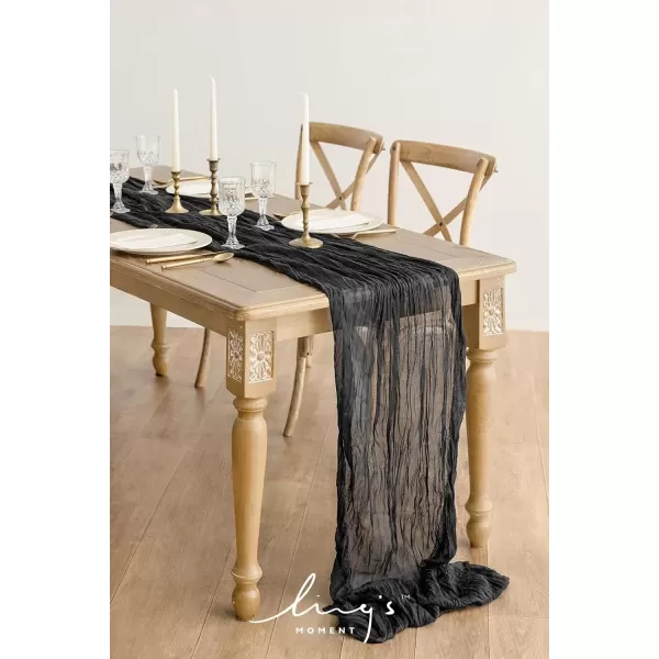 imageLings Moment 14Ft Ivory Cheesecloth Table Runner Beige Extra Long Gauze SemiSheer Cream White Table Runner Tablecloth for Wedding Party Bridal Shower Boho Table DecorBlack