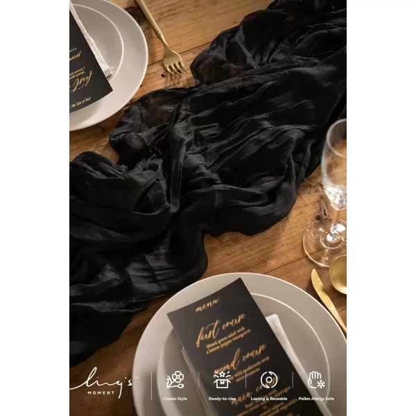 imageLings Moment 14Ft Ivory Cheesecloth Table Runner Beige Extra Long Gauze SemiSheer Cream White Table Runner Tablecloth for Wedding Party Bridal Shower Boho Table DecorBlack