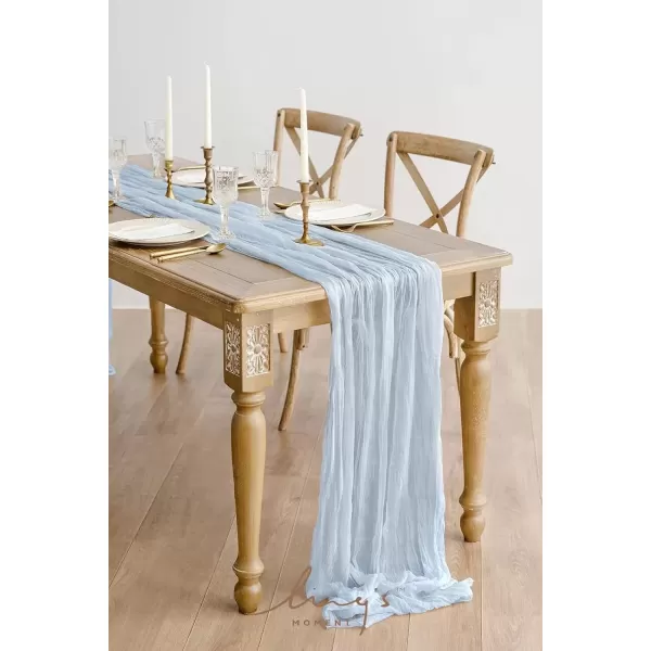 imageLings Moment 14Ft Ivory Cheesecloth Table Runner Beige Extra Long Gauze SemiSheer Cream White Table Runner Tablecloth for Wedding Party Bridal Shower Boho Table DecorDusty Blue