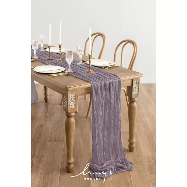 imageLings Moment 14Ft Ivory Cheesecloth Table Runner Beige Extra Long Gauze SemiSheer Cream White Table Runner Tablecloth for Wedding Party Bridal Shower Boho Table DecorPurple