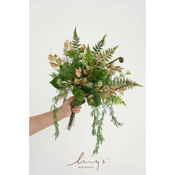 imageLings Moment Artificial Greenery Stems Box Set 28pcs with 6 Kinds of Faux Greenery Picks for DIY Bridal Bouquets Wedding Floral Arrangement Table Centerpieces Brown ampamp EmeraldEmerald  Gold