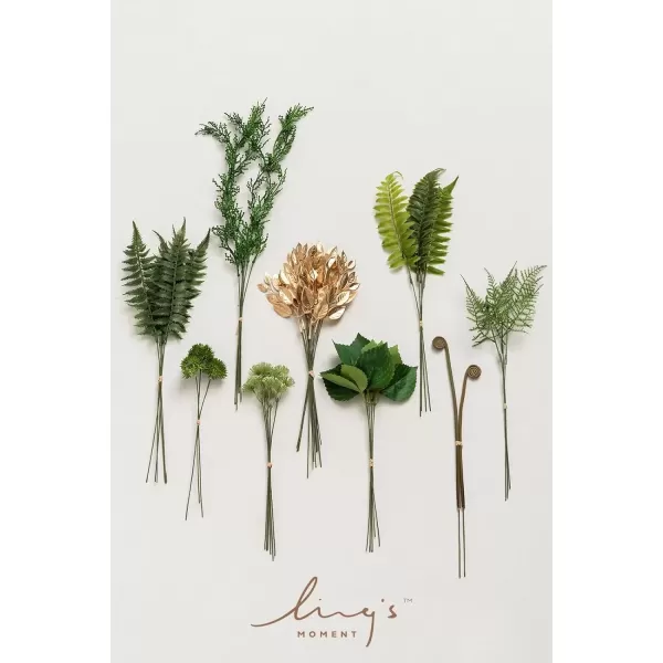 imageLings Moment Artificial Greenery Stems Box Set 28pcs with 6 Kinds of Faux Greenery Picks for DIY Bridal Bouquets Wedding Floral Arrangement Table Centerpieces Brown ampamp EmeraldEmerald  Gold