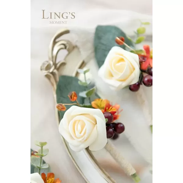 imageLings Moment Boutonniere for Men 10pcs Groomsmen Guest Boutonniere Artificial Flowers for Wedding DcorPromHomecomingetcWhite Lily ValleyCrmcream  Orange