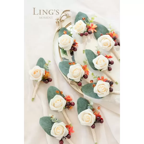 imageLings Moment Boutonniere for Men 10pcs Groomsmen Guest Boutonniere Artificial Flowers for Wedding DcorPromHomecomingetcWhite Lily ValleyCrmcream  Orange