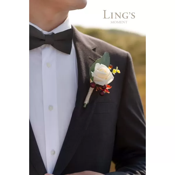 imageLings Moment Boutonniere for Men 10pcs Groomsmen Guest Boutonniere Artificial Flowers for Wedding DcorPromHomecomingetcWhite Lily ValleyCrmcream  Orange