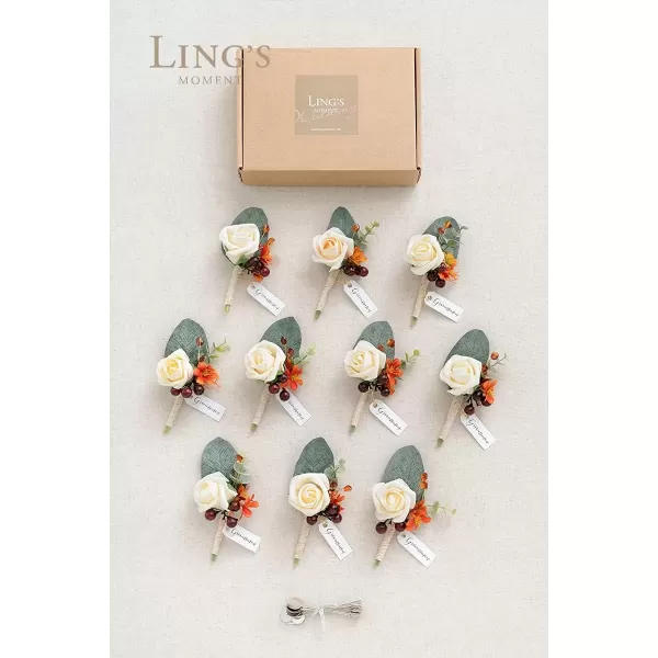imageLings Moment Boutonniere for Men 10pcs Groomsmen Guest Boutonniere Artificial Flowers for Wedding DcorPromHomecomingetcWhite Lily ValleyCrmcream  Orange