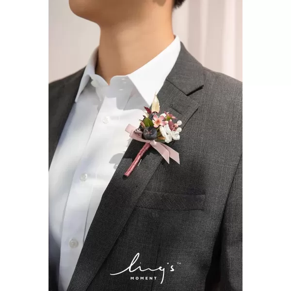 imageLings Moment Boutonniere for Men 10pcs Groomsmen Guest Boutonniere Artificial Flowers for Wedding DcorPromHomecomingetcWhite Lily ValleyPkpink Mauve  Berry