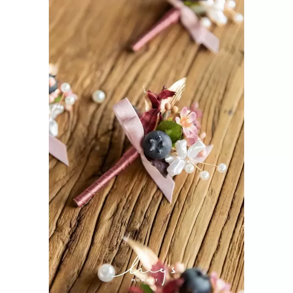 imageLings Moment Boutonniere for Men 10pcs Groomsmen Guest Boutonniere Artificial Flowers for Wedding DcorPromHomecomingetcWhite Lily ValleyPkpink Mauve  Berry
