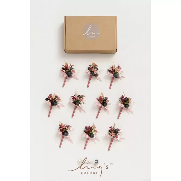 imageLings Moment Boutonniere for Men 10pcs Groomsmen Guest Boutonniere Artificial Flowers for Wedding DcorPromHomecomingetcWhite Lily ValleyPkpink Mauve  Berry