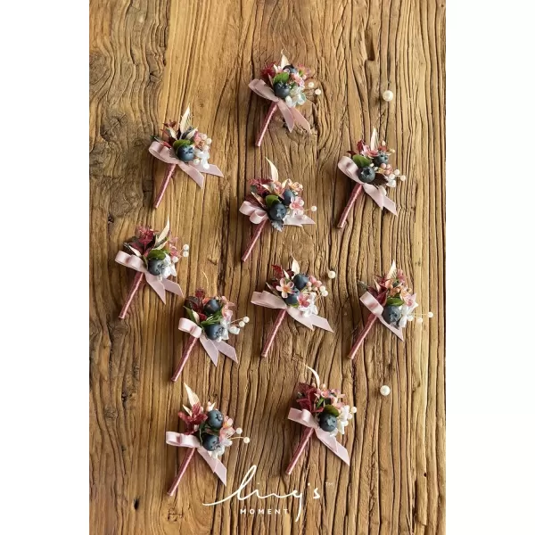 imageLings Moment Boutonniere for Men 10pcs Groomsmen Guest Boutonniere Artificial Flowers for Wedding DcorPromHomecomingetcWhite Lily ValleyPkpink Mauve  Berry