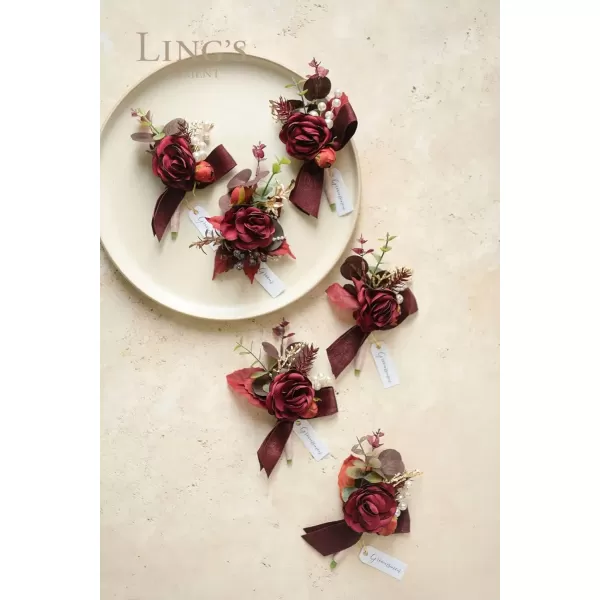 imageLings Moment Boutonniere for Men WeddingSet of 6  Groom and Groomsmen Boutonniere for Wedding Homecoming Halloween Ceremony Anniversary Dinner Party Prom Flowers and Fall Vintage WeddingRedburgundy  Dusty Rose