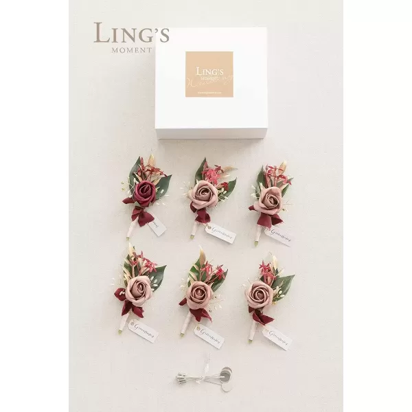 imageLings Moment Boutonniere for Men WeddingSet of 6  Groom and Groomsmen Boutonniere for Wedding Homecoming Halloween Ceremony Anniversary Dinner Party Prom Flowers and Fall Vintage WeddingPkmarsala  Dusty Rose