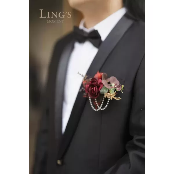 imageLings Moment Boutonniere for Men WeddingSet of 6  Groom and Groomsmen Boutonniere for Wedding Homecoming Halloween Ceremony Anniversary Dinner Party Prom Flowers and Fall Vintage WeddingRedburgundy  Dusty Rose