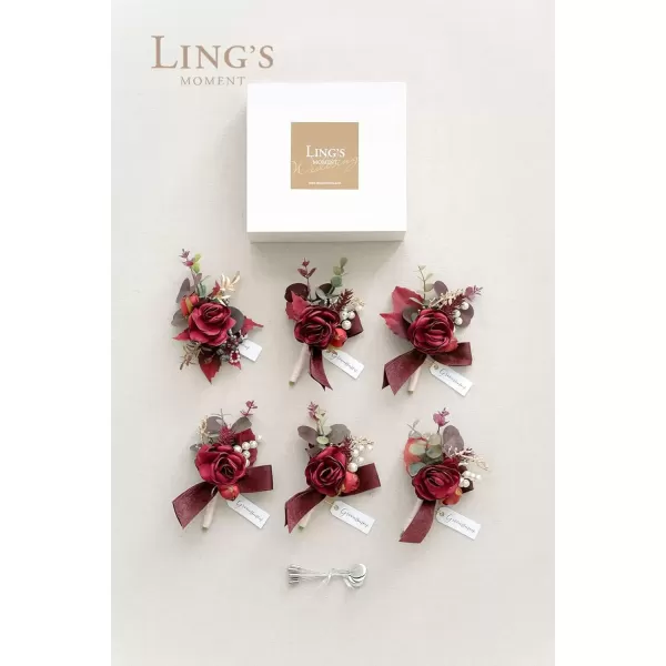 imageLings Moment Boutonniere for Men WeddingSet of 6  Groom and Groomsmen Boutonniere for Wedding Homecoming Halloween Ceremony Anniversary Dinner Party Prom Flowers and Fall Vintage WeddingRedburgundy  Dusty Rose
