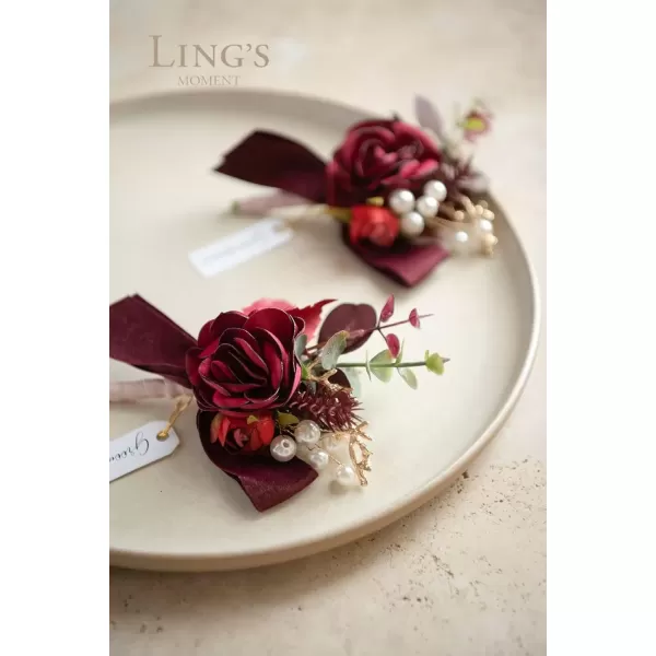 imageLings Moment Boutonniere for Men WeddingSet of 6  Groom and Groomsmen Boutonniere for Wedding Homecoming Halloween Ceremony Anniversary Dinner Party Prom Flowers and Fall Vintage WeddingRedburgundy  Dusty Rose