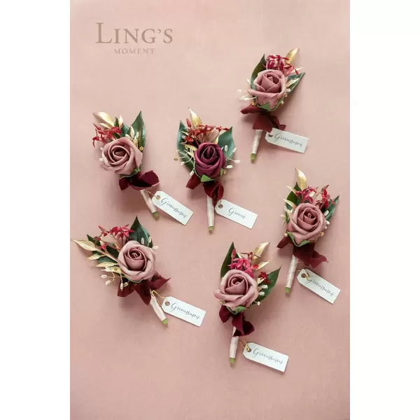 imageLings Moment Boutonniere for Men WeddingSet of 6  Groom and Groomsmen Boutonniere for Wedding Homecoming Halloween Ceremony Anniversary Dinner Party Prom Flowers and Fall Vintage WeddingPkmarsala  Dusty Rose