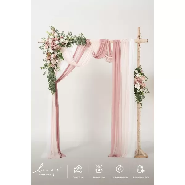 imageLings Moment Fall Wedding Artificial Flower Package Arch Flowers with Drapes KitPack of 5 2pcs Sign Flower Swag 8pcs Wedding Aisle Pew Flowers Flower Garlands Terracotta Set of 15Pkdusty Rose  Cream