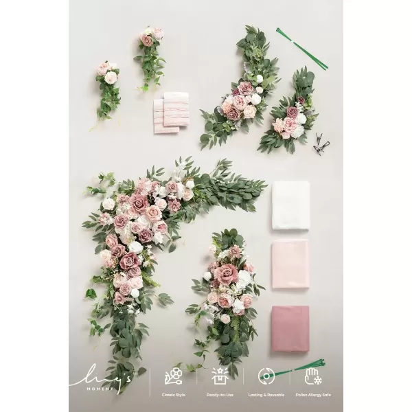 imageLings Moment Fall Wedding Artificial Flower Package Arch Flowers with Drapes KitPack of 5 2pcs Sign Flower Swag 8pcs Wedding Aisle Pew Flowers Flower Garlands Terracotta Set of 15Pkdusty Rose  Cream
