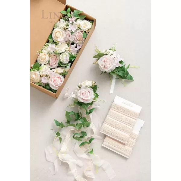 imageLings Moment 8pcs Aisle Pew Artificial Flowers Arrangements for Wedding Ceremony Chair Back Floral Decorations with Chiffon Ribbon Marsala Blush Pink Reception Church Rose Faux Hanging Party OutdoorBlush  Ivory  Green