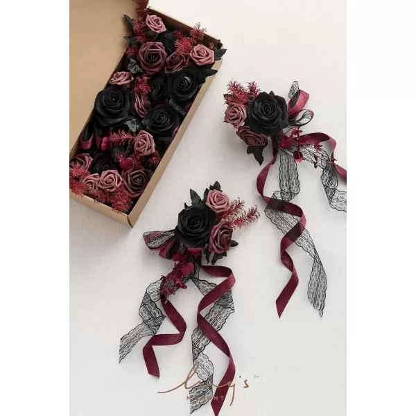 imageLings Moment 8pcs Aisle Pew Artificial Flowers Arrangements for Wedding Ceremony Chair Back Floral Decorations with Chiffon Ribbon Marsala Blush Pink Reception Church Rose Faux Hanging Party OutdoorBlack  Burgundy