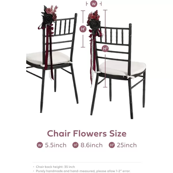 imageLings Moment 8pcs Aisle Pew Artificial Flowers Arrangements for Wedding Ceremony Chair Back Floral Decorations with Chiffon Ribbon Marsala Blush Pink Reception Church Rose Faux Hanging Party OutdoorBlack  Burgundy