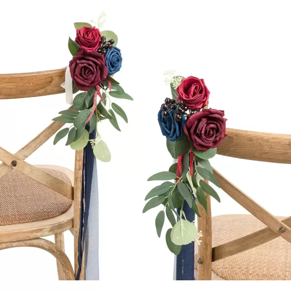 imageLings Moment 8pcs Aisle Pew Artificial Flowers Arrangements for Wedding Ceremony Chair Back Floral Decorations with Chiffon Ribbon Marsala Blush Pink Reception Church Rose Faux Hanging Party OutdoorBurgundy  Navy Blue