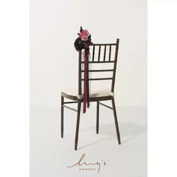imageLings Moment 8pcs Aisle Pew Artificial Flowers Arrangements for Wedding Ceremony Chair Back Floral Decorations with Chiffon Ribbon Marsala Blush Pink Reception Church Rose Faux Hanging Party OutdoorBlack  Burgundy