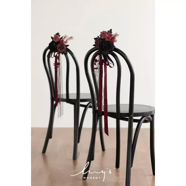 imageLings Moment 8pcs Aisle Pew Artificial Flowers Arrangements for Wedding Ceremony Chair Back Floral Decorations with Chiffon Ribbon Marsala Blush Pink Reception Church Rose Faux Hanging Party OutdoorBlack  Burgundy