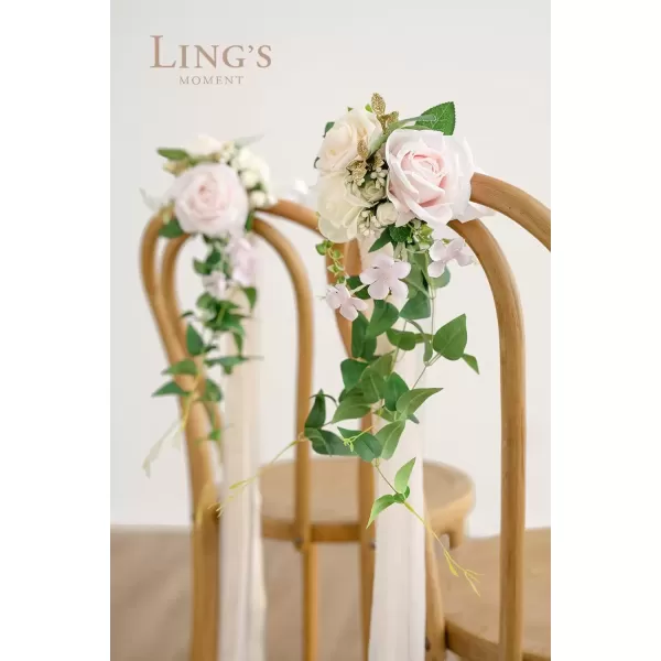 imageLings Moment 8pcs Aisle Pew Artificial Flowers Arrangements for Wedding Ceremony Chair Back Floral Decorations with Chiffon Ribbon Marsala Blush Pink Reception Church Rose Faux Hanging Party OutdoorBlush  Ivory  Green