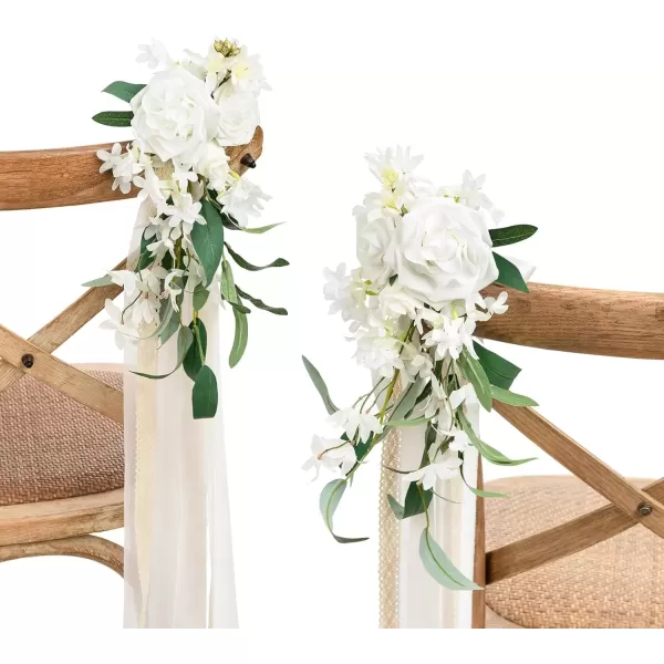 imageLings Moment 8pcs Aisle Pew Artificial Flowers Arrangements for Wedding Ceremony Chair Back Floral Decorations with Chiffon Ribbon Marsala Blush Pink Reception Church Rose Faux Hanging Party OutdoorWhite  Sage  Ivory