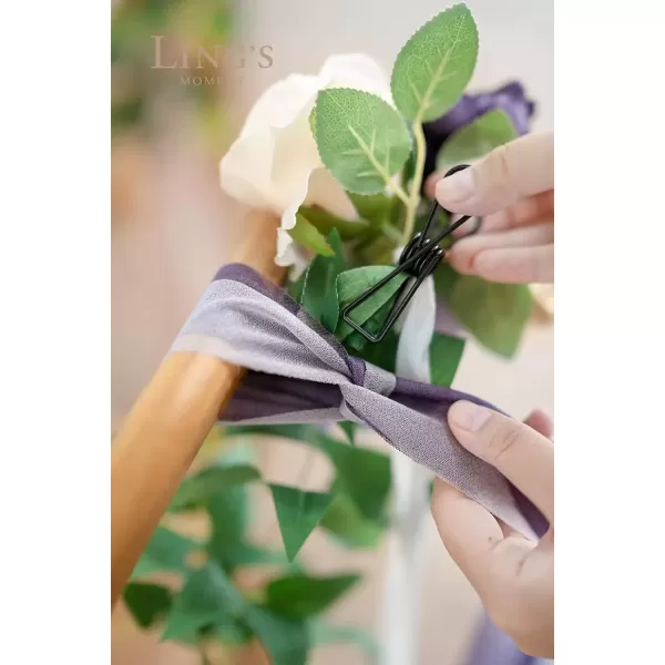 imageLings Moment 8pcs Aisle Pew Artificial Flowers Arrangements for Wedding Ceremony Chair Back Floral Decorations with Chiffon Ribbon Marsala Blush Pink Reception Church Rose Faux Hanging Party OutdoorLilac  Purple  Cream