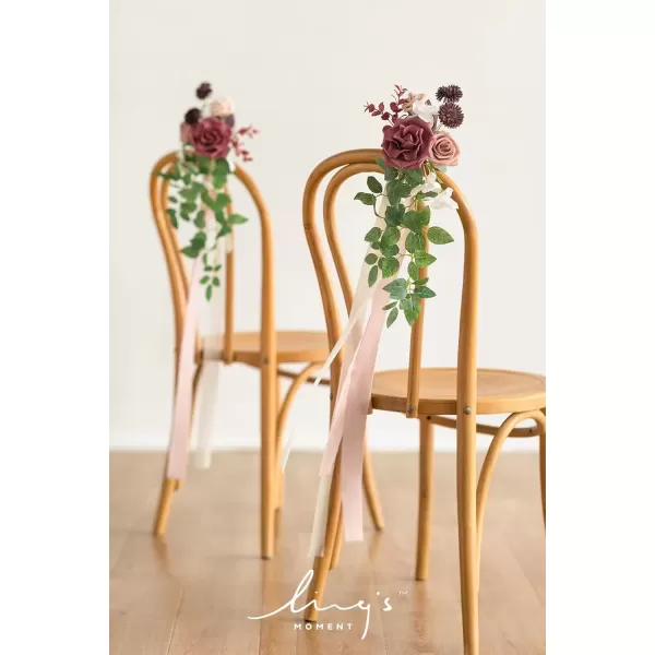 imageLings Moment 8pcs Aisle Pew Artificial Flowers Arrangements for Wedding Ceremony Chair Back Floral Decorations with Chiffon Ribbon Marsala Blush Pink Reception Church Rose Faux Hanging Party OutdoorDusty Rose  Mauve