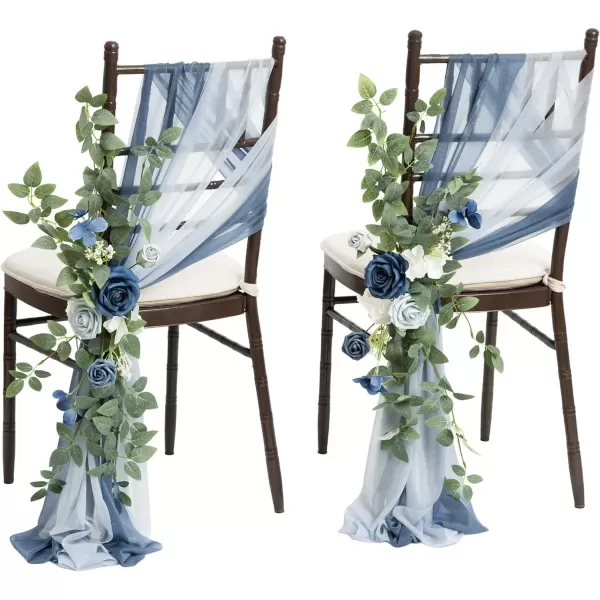 imageLings Moment 8pcs Fall Wedding Chair Decorations Aisle Pew Church Artificial Flowers With Hanging Fabric Burgundy Dusty Rose Bench Ceremony Reception Floral Faux Rose Arrangements Party Outdoor DecorDusty Blue  Navy